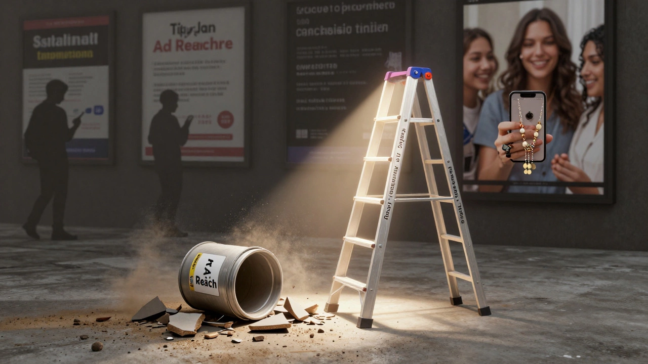 A broken tip jar lies shattered as a ladder labeled &#039;Clarity, Relevance, Timing&#039; rises toward real user engagement.